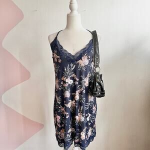 Blue Floral Lace Slip Dress Y2K Fairycore‎ Coquette Retro Cottagecore Medium